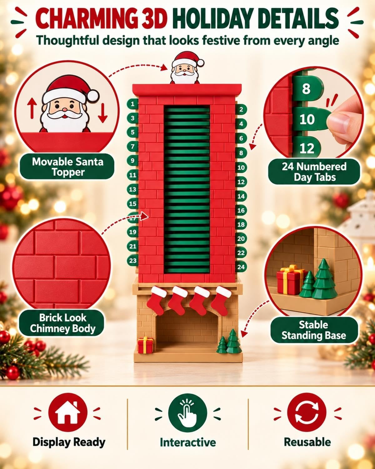 3D Printed Santa Chimney Advent Calendar Christmas Countdown 24-Day