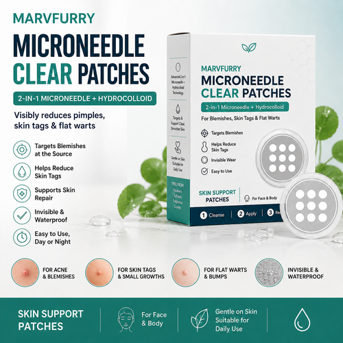 ✨2-in-1 Microneedle & Hydrocolloid Patch🍀| Removes Raised Moles, Acne, Flat Warts & Skin Tags | Helps Improve Wrinkles, Scars & Blemishes | Invisible Patches for Face & Body